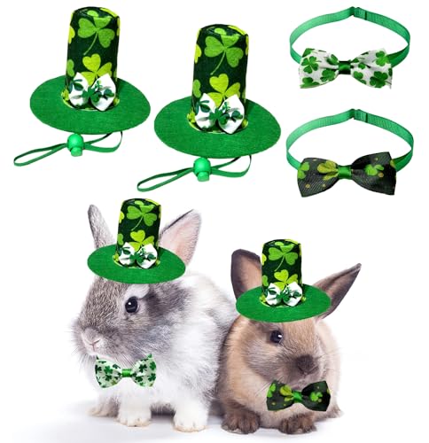 HZAKXIN Pet St. Patricks Day Hüte, Kaninchen, Kleeblatt, irische Fliege, Kleintier-Kostüm, St. Patricks Day, Kostüm für Kaninchen, Meerschweinchen, Frettchen, Zuckergleiter (4 Stück) von HZAKXIN