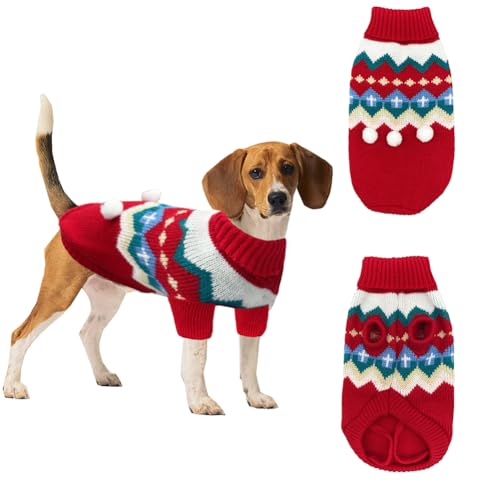 HZAKXIN Weihnachtspullover für Katzen, Welpen, Kätzchen, Rollkragen, Strickwaren, Kleidung, Katze, Winteroutfit mit Weihnachtsbaum, Streifenmuster, Rot für kleine Katzen, Hunde, Kätzchen (XL) von HZAKXIN