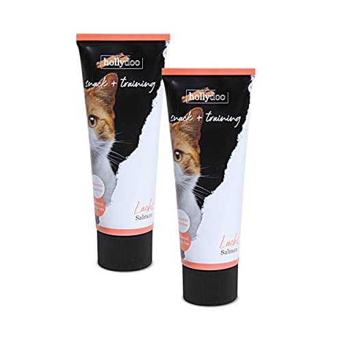 Hollydoo Snack & Training für Katzen Lachs in der Tube Premium Leckerlie getreidefrei glutenfrei zuckerfrei 150 gr. (2X 75 gr.) von HaGaFe