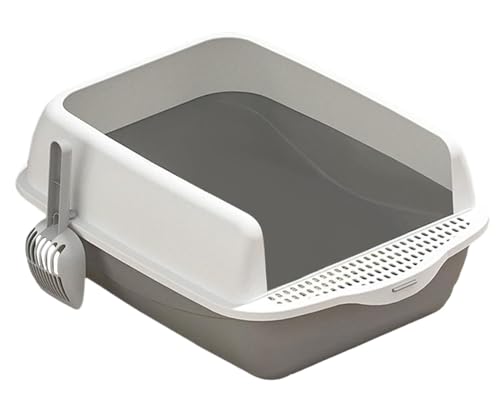 Katzentoilette Katzenklo Abnehmbare Streuer Mit Hohen Seitenwänden, Halbgeschlossene, Große, Stabile Katzentoilette Mit Spritzschutz Katzentoiletten(Grey) von Habrur