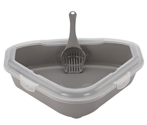 Katzentoilette Katzenklo Dreieckiges, Spritzschutzfreies, Niedriges Profil Für Eck-Katzentoilette, Katzentoilette Für Welpen, Hauskatzen, Kaninchen Katzentoiletten(Grey) von Habrur