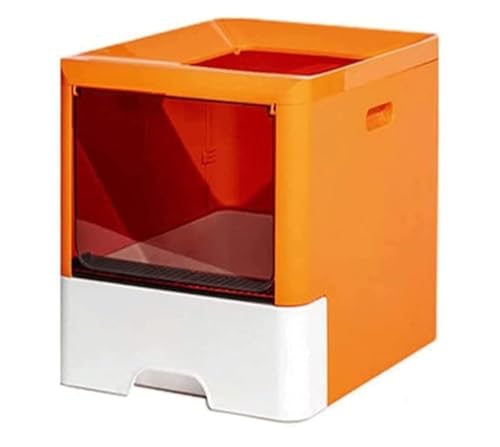 Katzentoilette Katzenklo Große Katzentoilette Mit Einstieg Von Oben, Schubladendesign Mit Spritzschutz, Leicht Zu Reinigende Katzentoilette Für Katzen Katzentoiletten(Orange) von Habrur