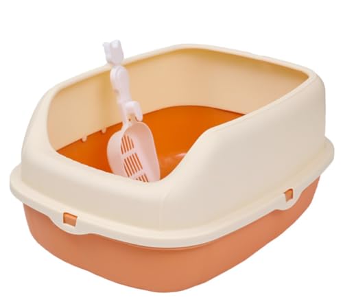 Katzentoilette Katzenklo Halbgeschlossene Doppelschichtige Katzentoilette Mit Katzenstreuschaufel, Leicht Zu Reinigendes Schubladendesign Katzentoiletten(Orange) von Habrur