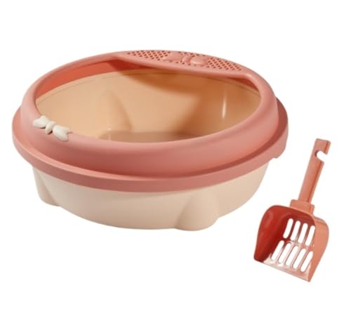 Katzentoilette Katzenklo Halbgeschlossene Katzentoilette Mit Offenem Deckel, Bettpfanne, Käfigzubehör, Katzentoilette, Haustier-Katzentoilette Katzentoiletten(Pink,40.5x37x16 cm) von Habrur