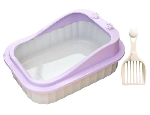 Katzentoilette Katzenklo Offene Katzentoilette Mit Hohem Rand, Spritzwassergeschützte Katzentoilette, Kätzchentoilette Mit Streusiebschaufel Katzentoiletten(Purple) von Habrur