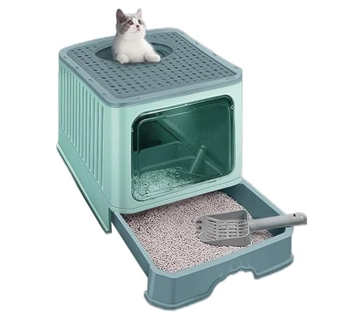 Katzentoilette Katzenklo Tragbare Katzentoilette Mit Deckel, Große Katzentoilette Mit Katzenstreuschaufel, Schubladentyp, Leicht Zu Reinigen Katzentoiletten(Grün) von Habrur