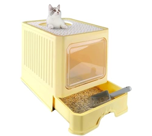 Katzentoilette Katzenklo Tragbare Katzentoilette Mit Deckel, Große Katzentoilette Mit Katzenstreuschaufel, Schubladentyp, Leicht Zu Reinigen Katzentoiletten(Yellow) von Habrur