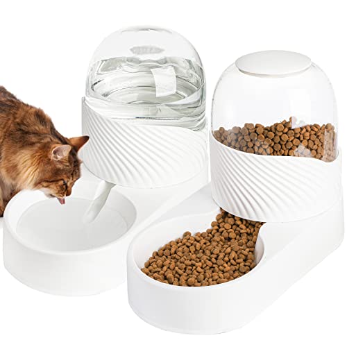 Hacaroa 2 Stück Automatischer Katzen-Futterspender und Wasserspender, 2 Liter Schwerkraft-Futterspender und Bewässerungs-Set, leicht zu reinigen, weiß von Hacaroa