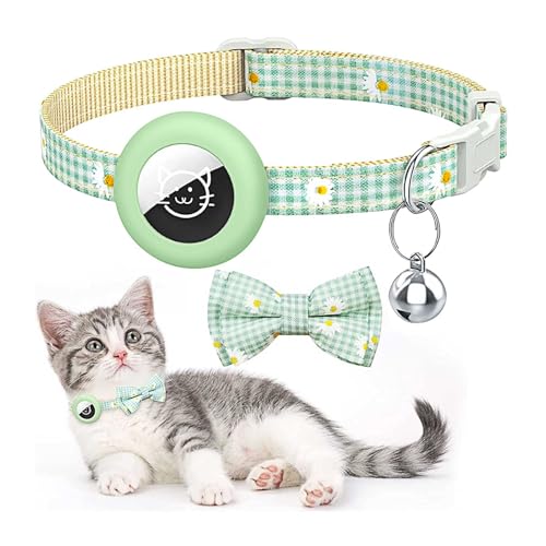 Hacintre Katzenhalsband Airtag Reflektierendes Mit Glocke, Name und Telefonnummer Können Angegeben Werden GPS Tracker Halsband Hülle Katze Verstellbar (Grünes kariert X 1) von Hacintre