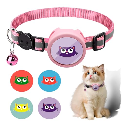 Hacintre Katzenhalsband Airtag Reflektierendes Mit Glocke, Name und Telefonnummer Können Angegeben Werden GPS Tracker Halsband Hülle Katze Verstellbar (Rosa X 1) von Hacintre