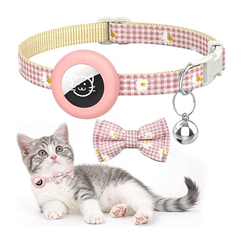 Hacintre Katzenhalsband Airtag Reflektierendes Mit Glocke, Name und Telefonnummer Können Angegeben Werden GPS Tracker Halsband Hülle Katze Verstellbar (Rosa kariert x 1) von Hacintre