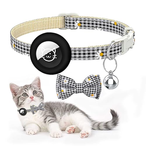 Hacintre Katzenhalsband Airtag Reflektierendes Mit Glocke, Name und Telefonnummer Können Angegeben Werden GPS Tracker Halsband Hülle Katze Verstellbar (Schwarzes kariert x 1) von Hacintre