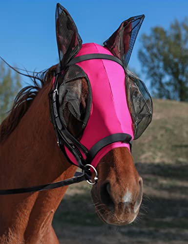 HackFond Pferdemaske, großzügige und feine Netz-Augenabdeckungen und Ohren, elastische Maske, eng anliegend, bequem, atmungsaktiv, leicht, dehnbar, Schutz für Pferde, Hot Pink, voll von HackFond