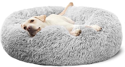 HaiTaoSy Hundebett FlauscHig Hundekissen Rund, rutschfest Waschbar, (M) 70cm Hellgrau, Hundekorb Katzenbett Donut von HaiTaoSy