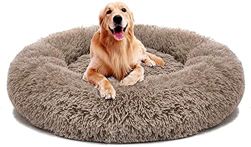 HaiTaoSy Hundebett Grosse Hunde, rutschfest Waschbar, Rund (4XL) 120cm, Hundekissen FlauscHig Hundekorb für Große Mittelgroße Hunde, Braun von HaiTaoSy