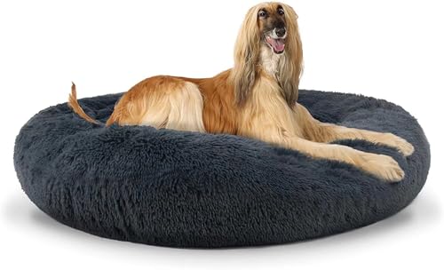 HaiTaoSy Hundebett Grosse Hunde, rutschfest Waschbar, Rund (4XL) 120cm, Hundekissen Flauschig Hundekorb für Große Mittelgroße Hunde, Dunkelgrau von HaiTaoSy