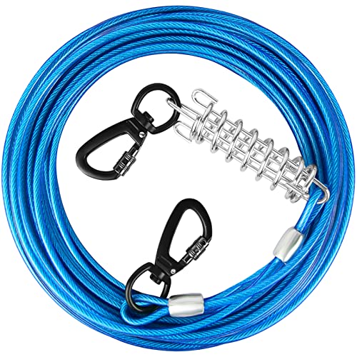 HaiYUAN Dog Tie Out Cable 10/15/20/25/30 FT Dog Runner for Yard Steel Wire Dog Cable with Durable Superior Clips Blue Dog Chains Heavy Duty for Outside Hold Large Dogs Up to 165 lbs von HaiYUAN