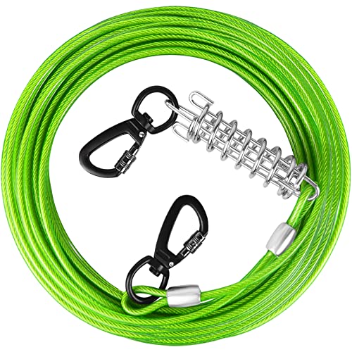 HaiYUAN Dog Tie Out Cable 10/15/20/25/30 FT Dog Runner for Yard Steel Wire Dog Cable with Durable Superior Clips Green Dog Chains Heavy Duty for Outside Hold Large Dogs Up to 165 lbs von HaiYUAN