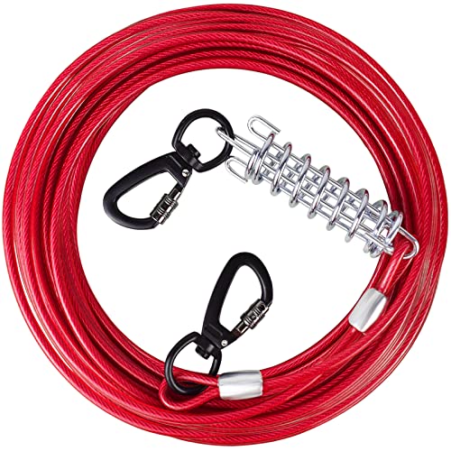 HaiYUAN Dog Tie Out Cable 10/15/20/25/30 FT Dog Runner for Yard Steel Wire Dog Cable with Durable Superior Clips Red Dog Chains Heavy Duty for Outside Hold Large Dogs Up to 165 lbs von HaiYUAN