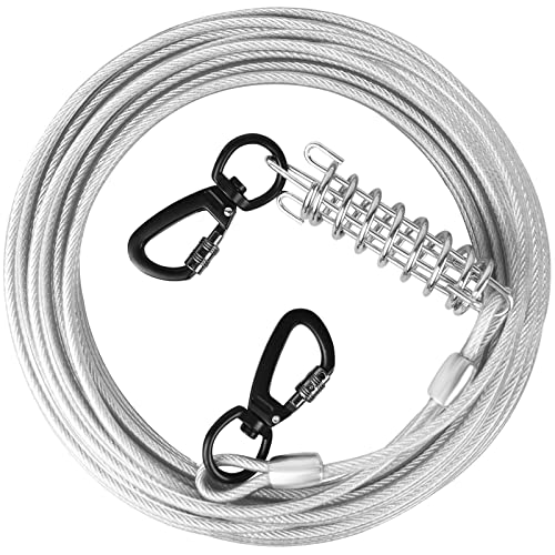 HaiYUAN Dog Tie Out Cable 10/15/20/25/30 FT Dog Runner for Yard Steel Wire Dog Cable with Durable Superior Clips Sliver Dog Chains Heavy Duty for Outside Hold Large Dogs Up to 165 lbs von HaiYUAN