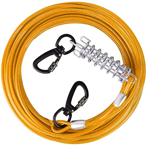 HaiYUAN Dog Tie Out Cable 10/15/20/25/30 FT Dog Runner for Yard Steel Wire Dog Cable with Durable Superior Clips Yellow Dog Chains Heavy Duty for Outside Hold Large Dogs Up to 165 lbs von HaiYUAN