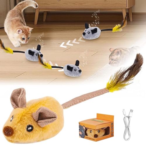 Hailmkont Magic Maus Katzespielzeug, Elektrische Maus für Katzen, Katzenspielzeug Elektrisch Spielmaus mit Federschwanz, Katzenspielzeug Mäuse Elektrisch, Interaktive Spielzeug Maus für Katze (Gelb) von Hailmkont