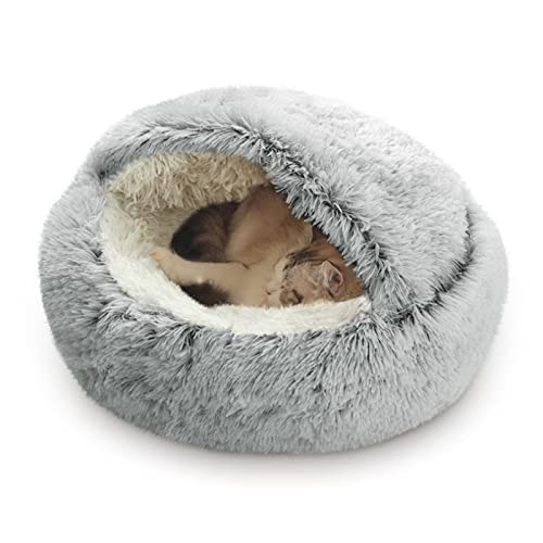 Haustierhöhlenbett, Katzennest, Zwinger, Weichem Plüsch-Donut-Bett-Kuscheltier, Weiches Flauschiges Waschbares Kätzchenbett, Mittelgroße Hunde zum Schlummern, Winterwarmes Nest für Haustiere (Grau) von Hailmkont