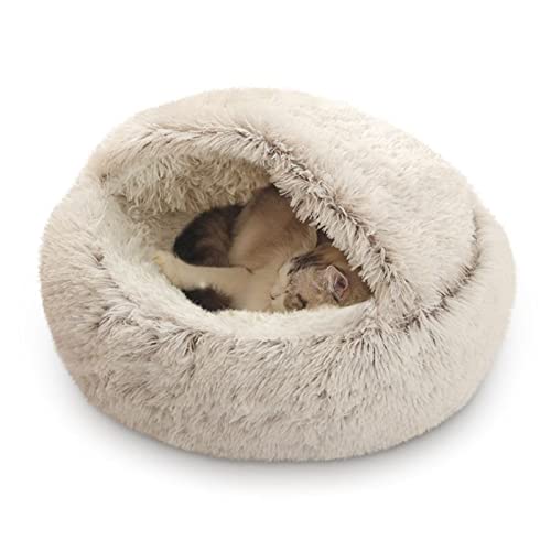 Haustierhöhlenbett, Katzennest, Zwinger, Weichem Plüsch-Donut-Bett-Kuscheltier, Weiches Flauschiges Waschbares Kätzchenbett, Mittelgroße Hunde zum Schlummern, Winterwarmes Nest für Haustiere (Braun) von Hailmkont