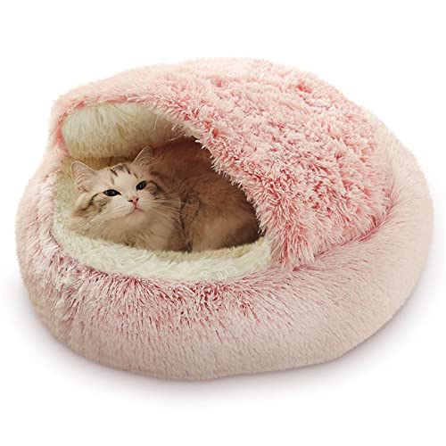 Haustierhöhlenbett, Katzennest, Zwinger, Weichem Plüsch-Donut-Bett-Kuscheltier, Weiches Flauschiges Waschbares Kätzchenbett, Mittelgroße Hunde zum Schlummern, Winterwarmes Nest für Haustiere (Rosa) von Hailmkont