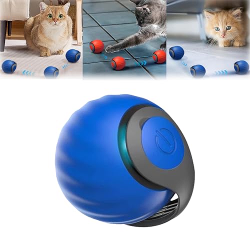 Interaktives Katzenball Spielzeug, 360° Rolling Smart Ball für Katzen, Interaktives Katzenspielzeug Ball, Katzenspielzeug Elektrisch Ball Interaktiv, Interaktiver Spielball mit Schwanz (Blau) von Hailmkont