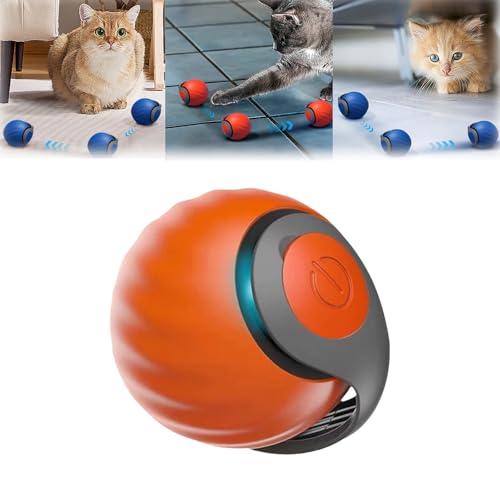 Interaktives Katzenball Spielzeug, 360° Rolling Smart Ball für Katzen, Interaktives Katzenspielzeug Ball, Katzenspielzeug Elektrisch Ball Interaktiv, Interaktiver Spielball mit Schwanz (Orange) von Hailmkont