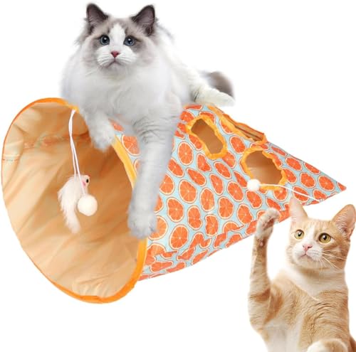 Katzentunnelbeutel für Indoor-Katzen, selbstinteraktives Spielzeug, Knisterpapier, zusammenklappbar, interaktiv, Haustier-Katzenröhren mit Plüschball, zusammenklappbarer, kurzer Tunnel für Katzen, von Haitan