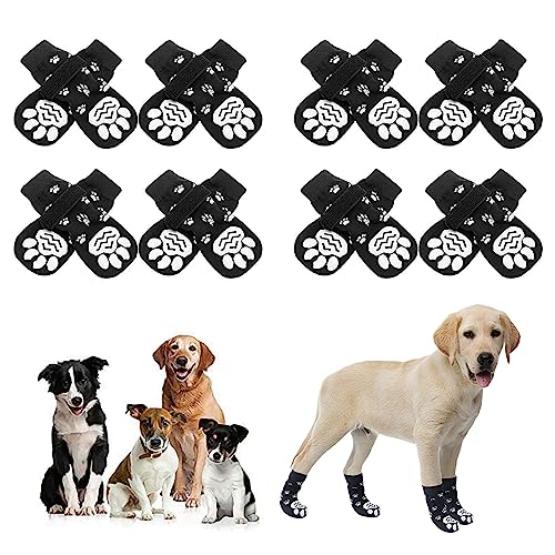 Hajimia Pfotenschutzhundsocken 4 Paare/16pcs Nicht rutschernde atmungsaktive Pawprint wasserdichte, verstellbare universelle Stop-Lick-Puppenstiefel-Pfotenschutz für Outdoor, s, s. von Hajimia