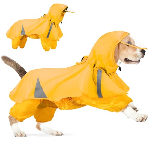 Regenmantel Hunde Regenmantel geteiltes Design Hund Regenjacke ＆ Hund Poncho, wasserdichte Regenmantel mit Kapuzenregen für Hunde Vollwickt Haustier Regen tragen mit D Ring ＆ Reflexionsstreifen von Hajimia