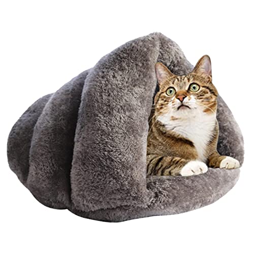 Halatua Überdachtes Katzenbett,Warmes Katzenbett für den Winter | Dreieckiges Fleece-Haustier-Höhlenbett Kuschelbau-Haus-Loch-Iglu-Nest Gemütliches Bett für Katzen und kleine Hunde von Halatua