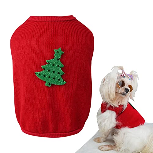 Halatua Weihnachts-Hundebaum-Pullover,Hund Rote Pullover Weste | Warme Haustier-Weihnachtskleidung, gestricktes Winter-Weihnachtsbaum-Muster, Feiertags-Sweatshirt von Halatua