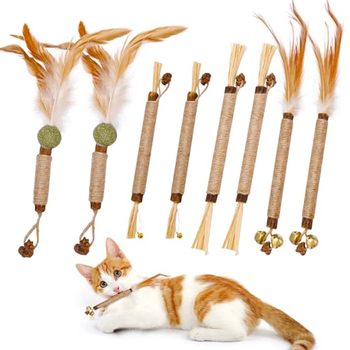 Halinuia Katzenminze Stick, 8 Stück Matatabi Stick Katze Katzenminze Sticks für Katzen Kaustangen Ameizpet Katzensticks Zur Zahnreinigung Katzen Zahnpflege Spielzeug Dental Kausticks von Halinuia