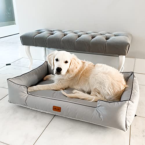 Halkalife Wasserdichtes Sofa für einen mittelgroßen Hund - Hundebetten mit erhöhten Seiten - Hundebett für den Außenbereich - Abnehmbares Hundebett zum Waschen - Wetterbeständiges Hundesofa (M, grau) von Halkalife