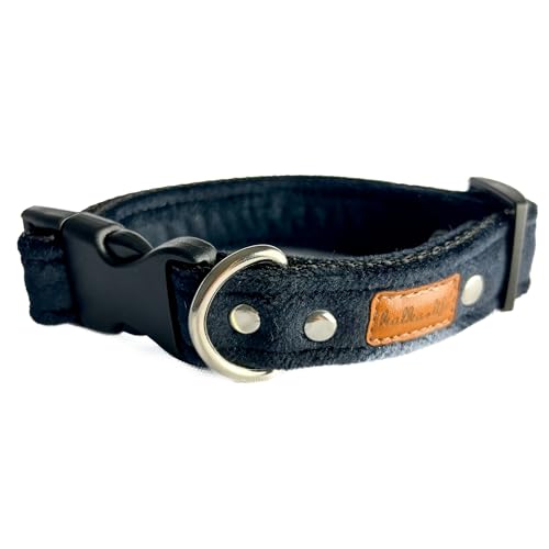 Hundehalsbänder aus Samt. Dicke und strapazierfähige Halsbänder für Hunde und Katzen. Wasserdicht und leicht zu reinigen. (Black, M, Kunststoffschnalle (2,5 cm / 27-44 cm)) von Halkalife