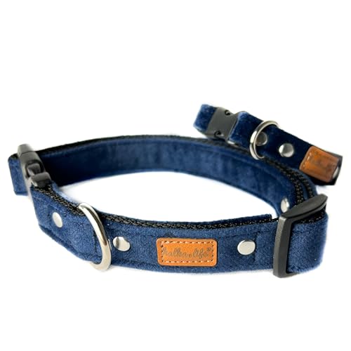 Hundehalsbänder aus Samt. Dicke und strapazierfähige Halsbänder für Hunde und Katzen. Wasserdicht und leicht zu reinigen. (Marineblau, XS, Kunststoffschnalle (1,5 cm / 17-28 cm)) von Halkalife