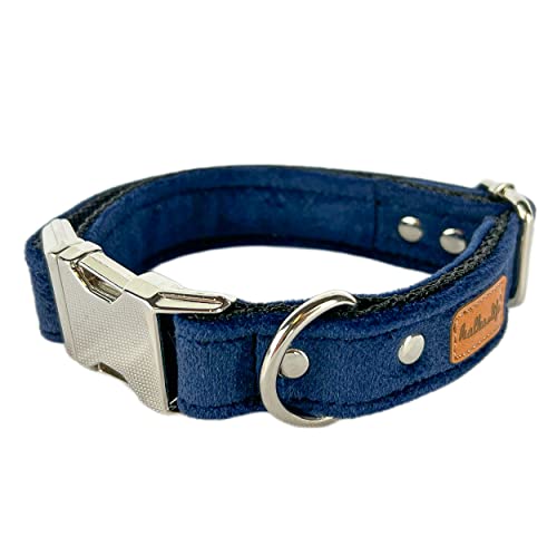 Hundehalsbänder aus Samt – Dickes und langlebiges Halsband für Hunde – Starke Metallschnalle und leicht zu reinigendes Hundehalsband – Hergestellt in der EU (Marineblau, L (2,5 cm / 37-57 cm)) von Halkalife