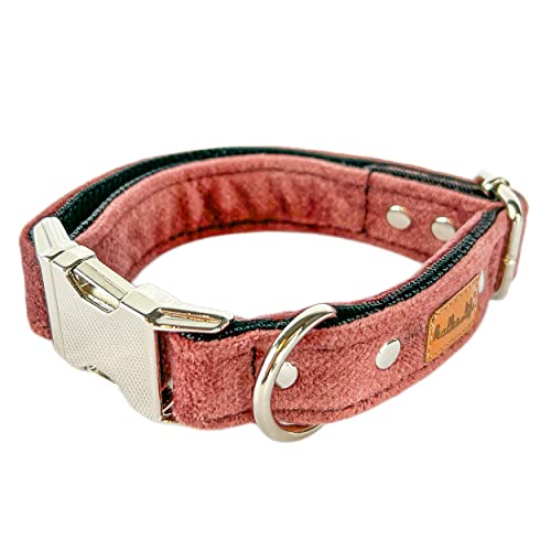 Hundehalsbänder aus Samt – Dickes und langlebiges Halsband für Hunde – Starke Metallschnalle und leicht zu reinigendes Hundehalsband – Hergestellt in der EU (Schmutziges Rosa, L (2,5 cm / 37-57 cm)) von Halkalife