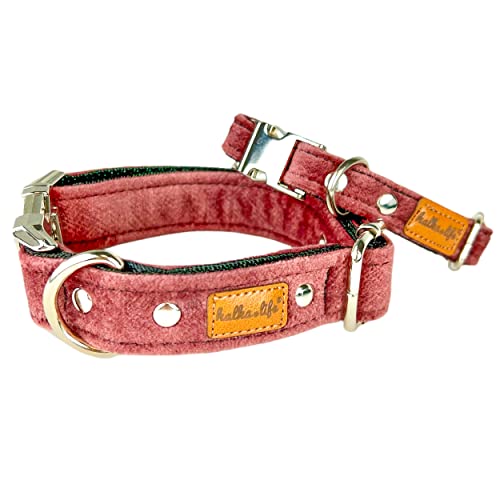 Hundehalsbänder aus Samt – Dickes und langlebiges Halsband für Hunde – Starke Metallschnalle und leicht zu reinigendes Hundehalsband – Hergestellt in der EU (Schmutziges Rosa, XS (1,5 cm / 17-28 cm)) von Halkalife