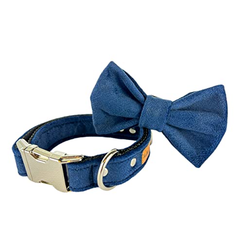 Hundehalsband mit Fliege – Verstellbares Hundehalsband – Strapazierfähiges Hundehalsband mit Fliege aus dickem Material – Hundehalsband-Set - Hundefliege (Marineblau, Metallschnalle, L) von Halkalife