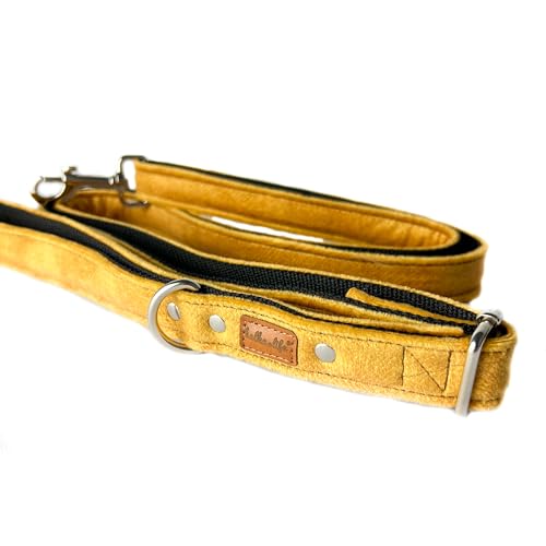 Hundeleine und Halsband – Set für einen Hund mit Leine und Halsband – Doppellagiges, Starkes Halsband mit Metall- oder Kunststoffschnalle (Gelb, L (Metallschnalle)) von Halkalife