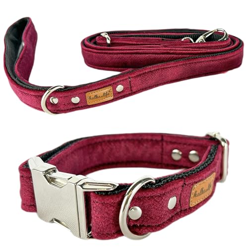 Hundeleine und Halsband – Set für einen Hund mit Leine und Halsband – Doppellagiges, Starkes Halsband mit Metall- oder Kunststoffschnalle (Kirsche, XS (Metallschnalle)) von Halkalife