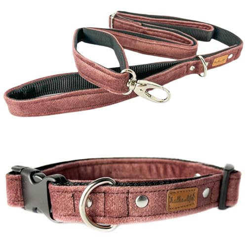 Hundeleine und Halsband – Set für einen Hund mit Leine und Halsband – Doppellagiges, Starkes Halsband mit Metall- oder Kunststoffschnalle (Schmutziges Rosa, L (Kunststoffschnalle)) von Halkalife