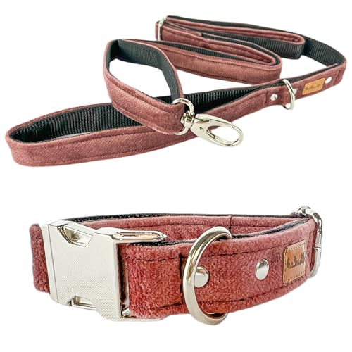 Hundeleine und Halsband – Set für einen Hund mit Leine und Halsband – Doppellagiges, Starkes Halsband mit Metall- oder Kunststoffschnalle (Schmutziges Rosa, L (Metallschnalle)) von Halkalife