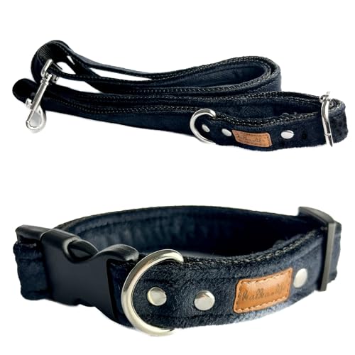 Hundeleine und Halsband – Set für einen Hund mit Leine und Halsband – Doppellagiges, Starkes Halsband mit Metall- oder Kunststoffschnalle (Schwarz, L (Kunststoffschnalle)) von Halkalife