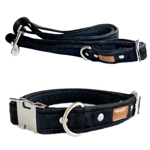 Hundeleine und Halsband – Set für einen Hund mit Leine und Halsband – Doppellagiges, Starkes Halsband mit Metall- oder Kunststoffschnalle (Schwarz, L (Metallschnalle)) von Halkalife